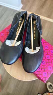 Tory Burch Eddie Nappa Leather Ballet Flats in Perfect Black